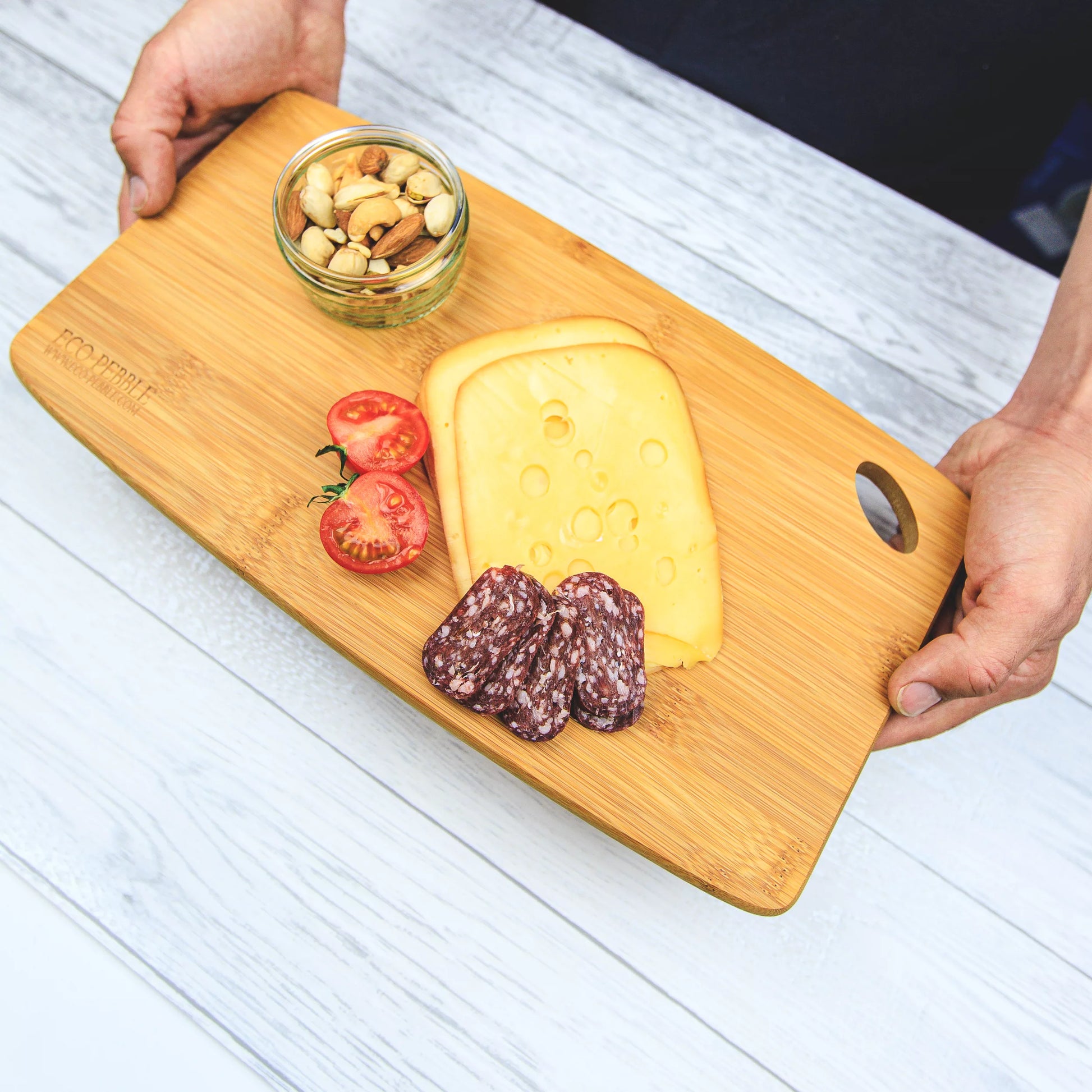 Bamboo cutting board with cheese 