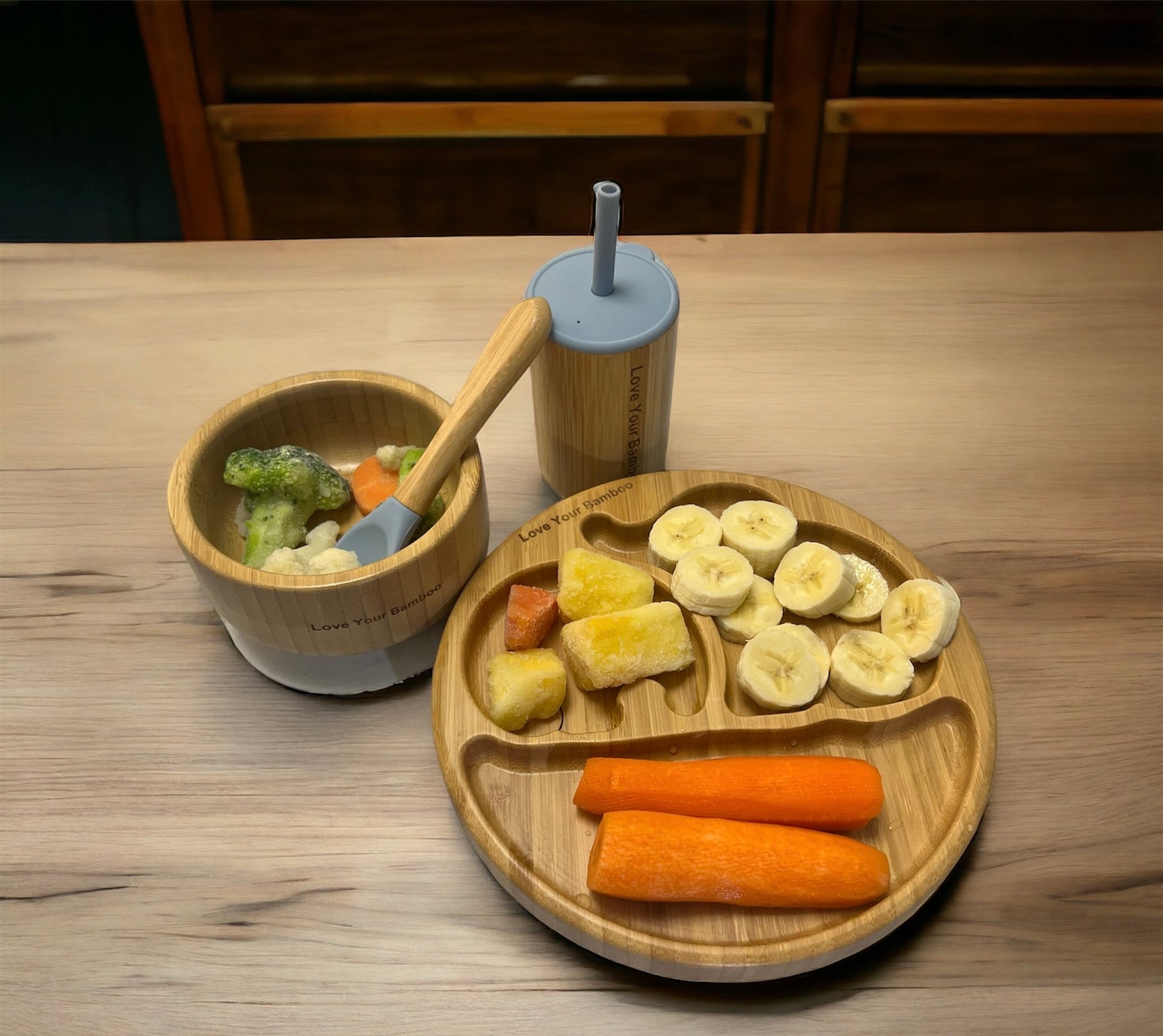 Bamboo plate with food 