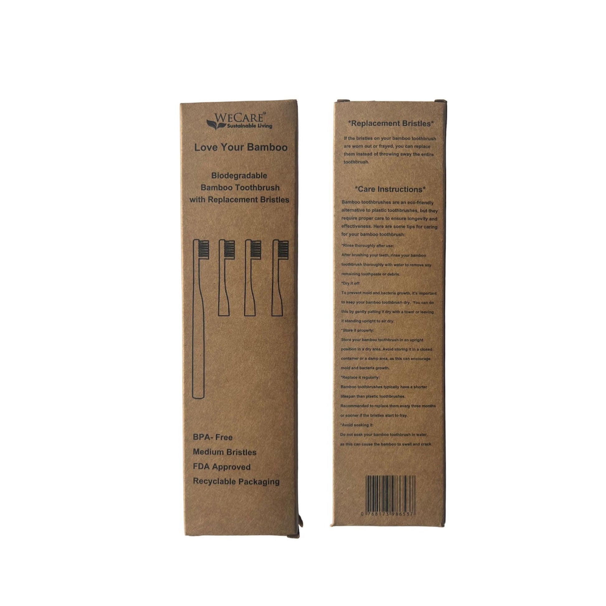  biodegradable Bamboo Toothbrush with Replacement Heads back package
